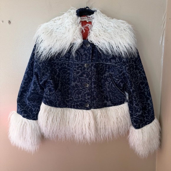 Free People Sabina Fur trim penny lane Bomber jacket brocade $450 XS - Picture 9 of 12